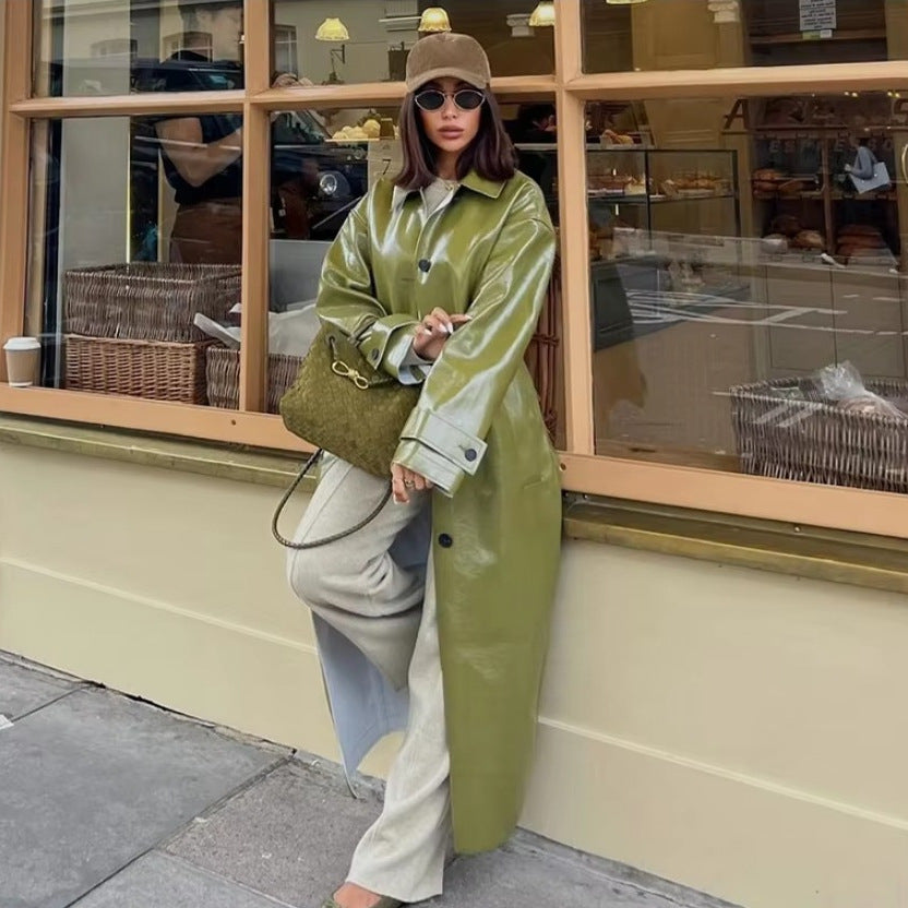 Retro Lapel Loose Jacket Long Urban Style Buttoned Coat