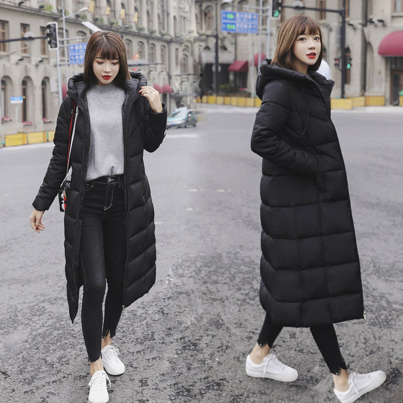 Dongdaemun Style Long Down And Cotton Padded Jacket For Women