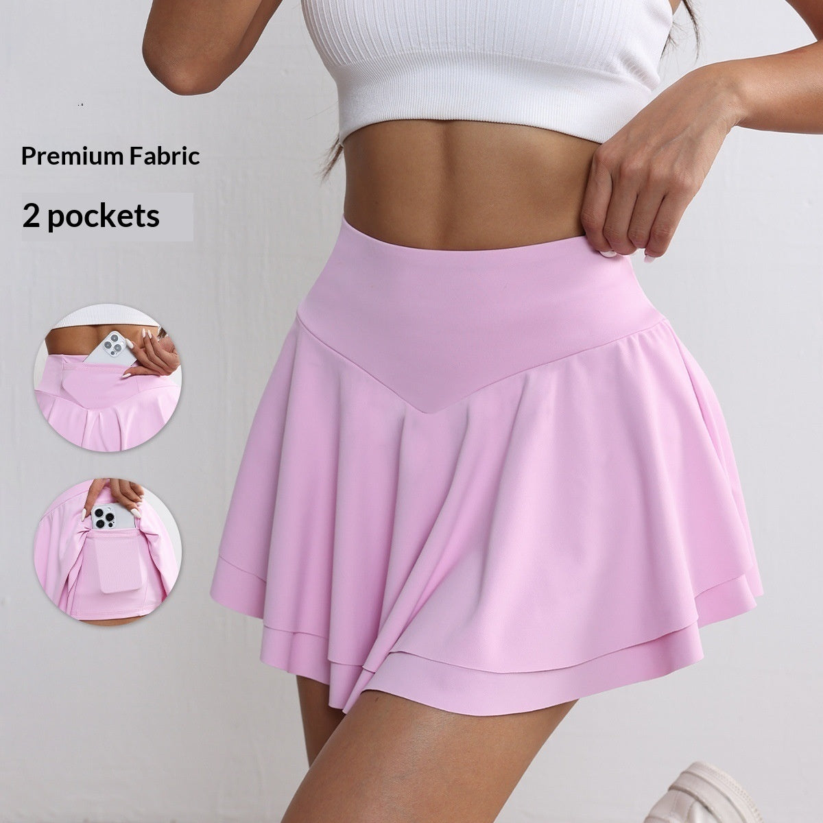 High Waisted Faux Two Piece Skirt With Belt And Pockets