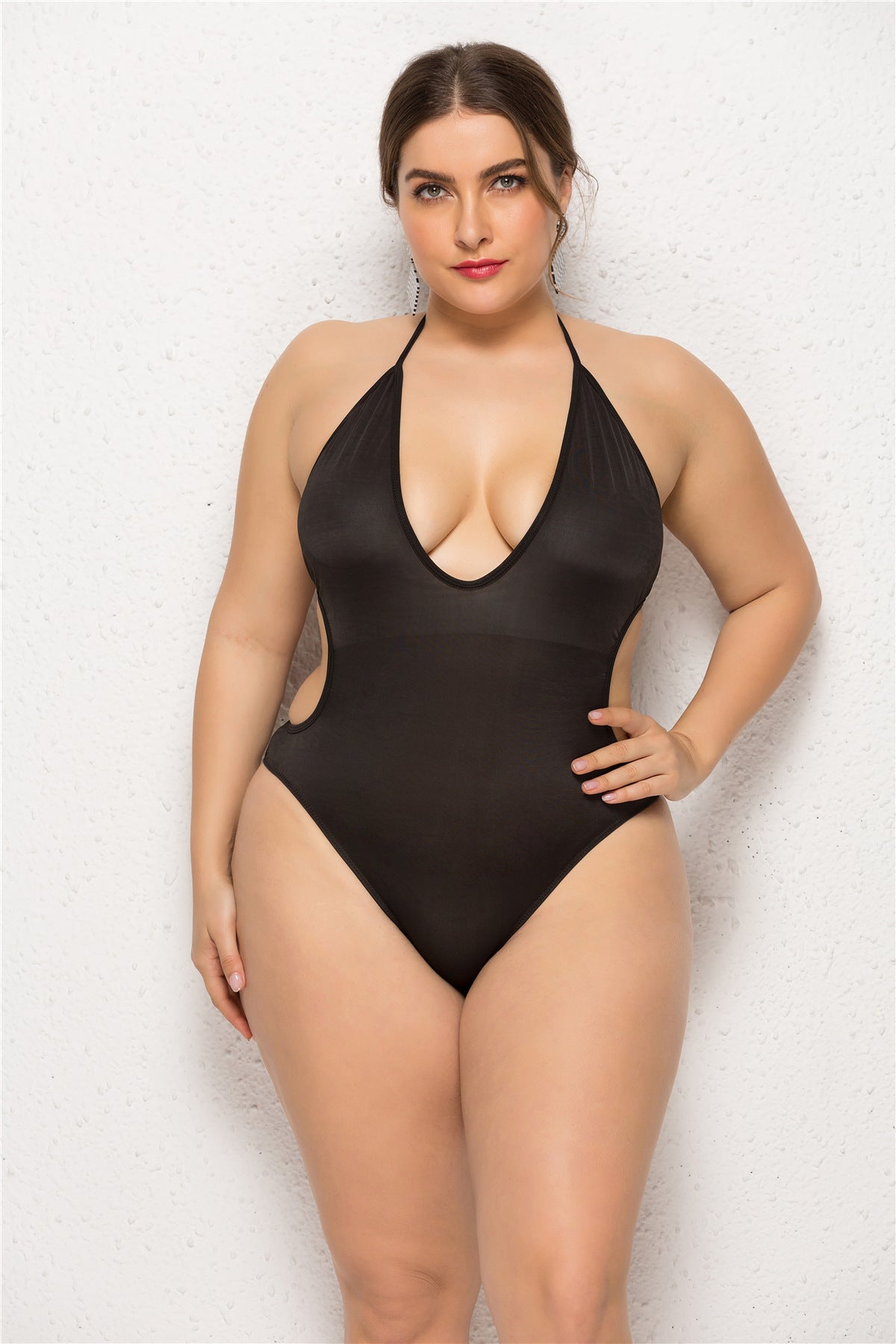 Deep-V Sling One-Piece Skirted Swimsuit for Flattering Fit-Black-Theone Apparel