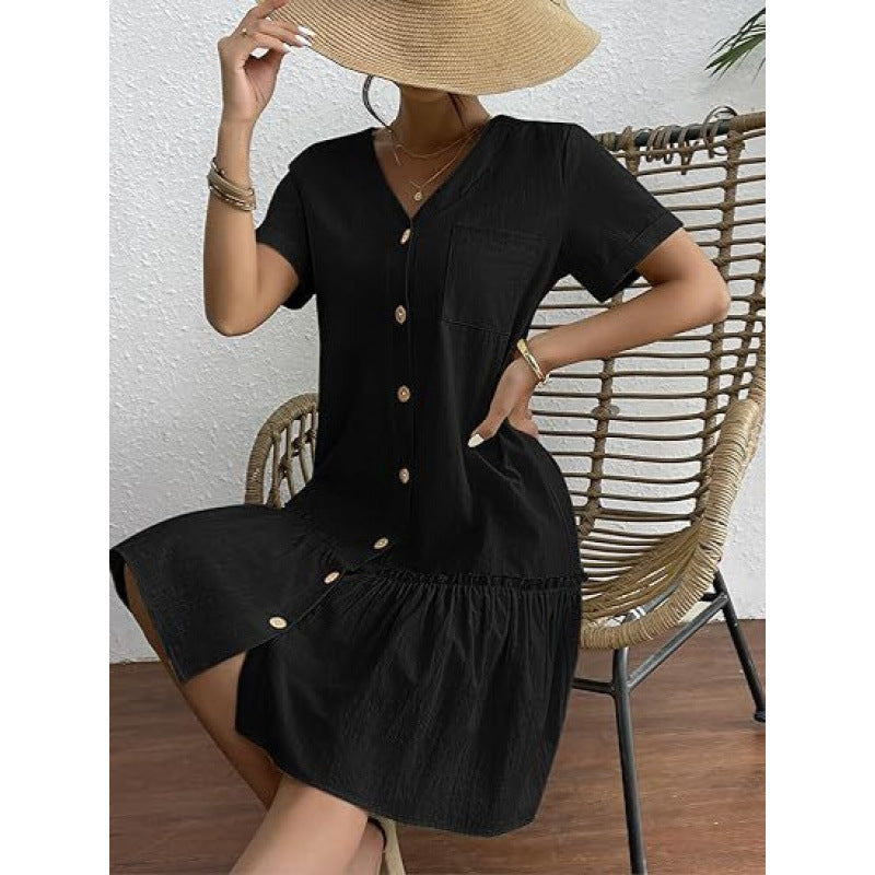 Loose Cotton-Linen Summer Dress for Breezy Casual Comfort-Theone Apparel