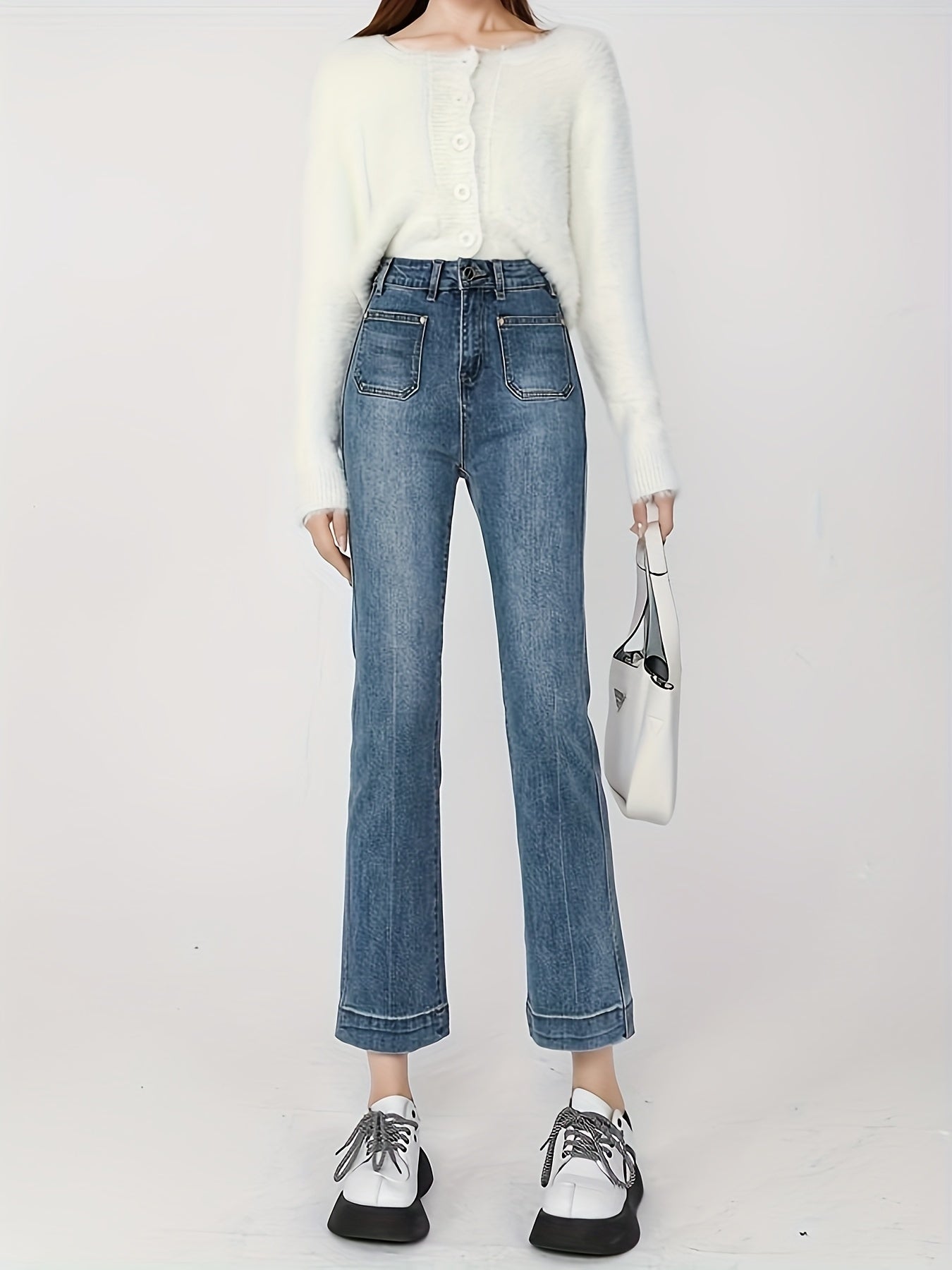 Petite Nine-Point Flared Cigarette Pants with Slim Fit-Theone Apparel