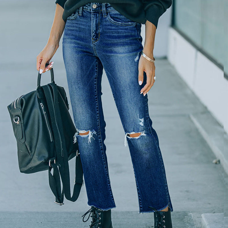 Rebound Slim-Fit Drain Jeans for Autumn Winter Styling-Theone Apparel