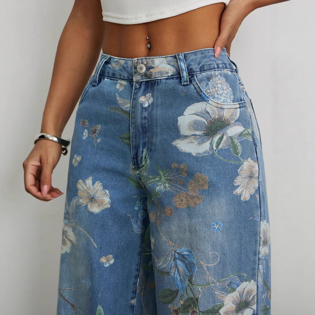 Street-Style Loose Wide-Leg Denim Pants with Urban Cool-Theone Apparel