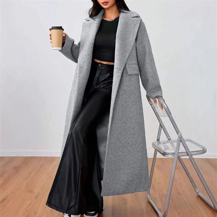 Long Lapel Wool-Effect Coat For Women In Neutral Shades