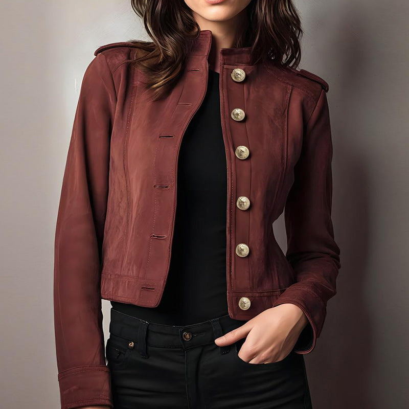 Women's Retro Short Suede Jacket Elegant Commute Style