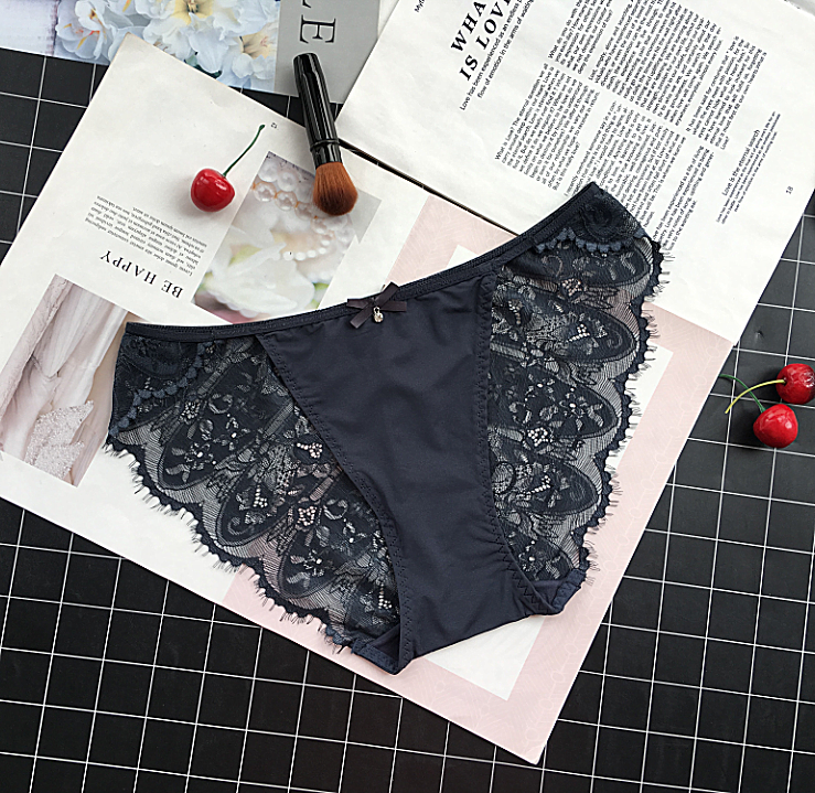 Lace Back Panties with Floral Details-Gray-Theone Apparel