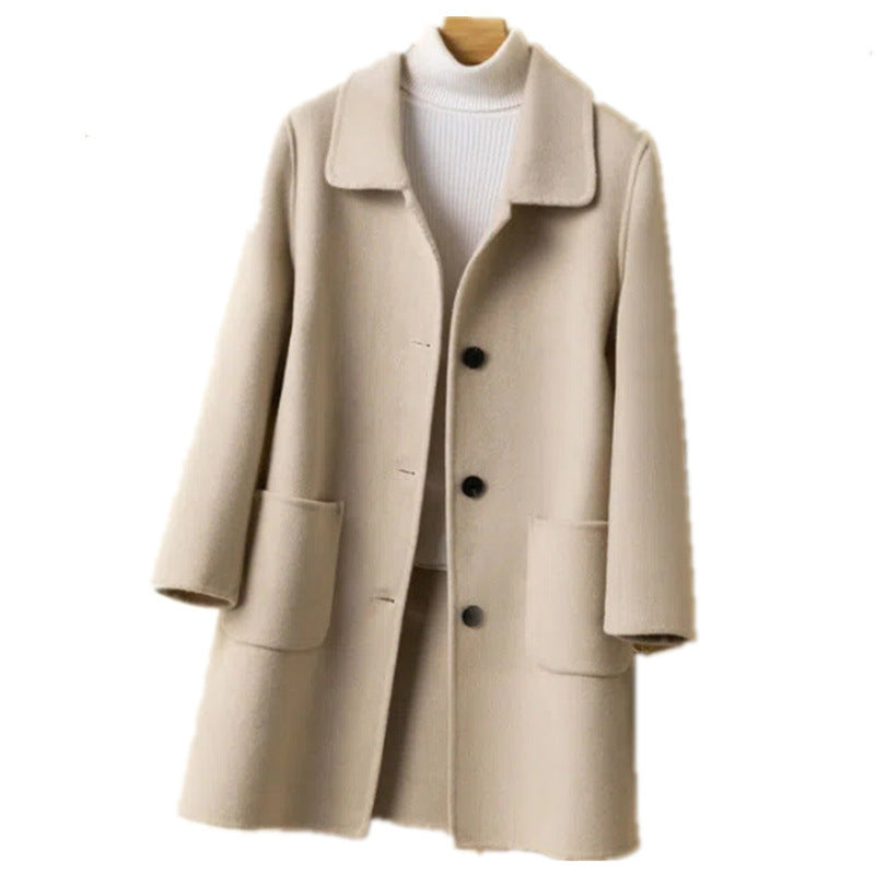 Loose Mid-Length Oversized Wool Coat For Women