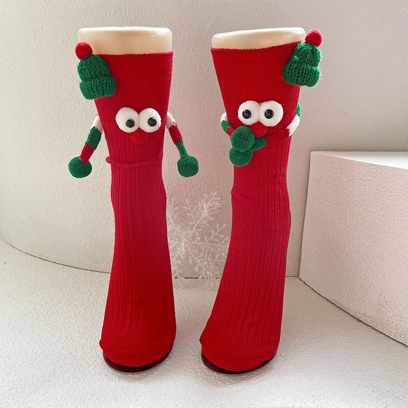 Whimsical Googly Eye 3D Christmas Socks in Red and Green for Kids