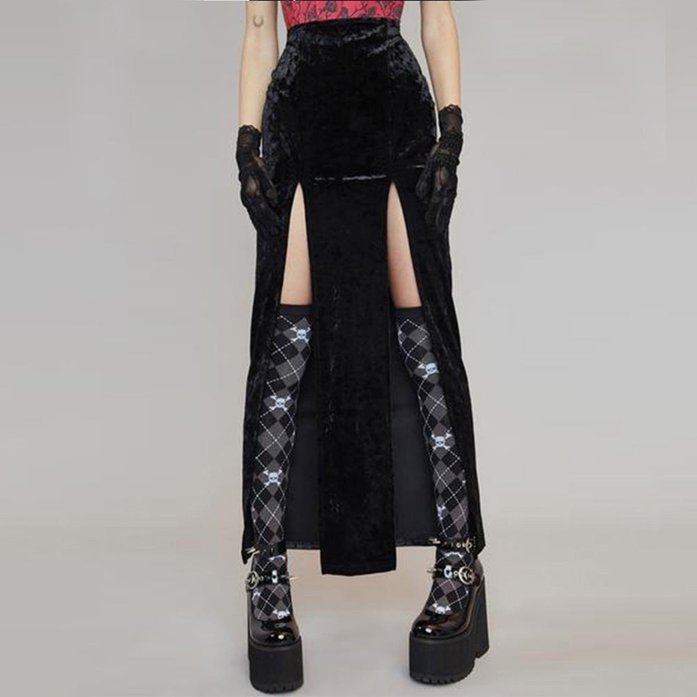 Autumn And Winter New Women's Street Rock Style Sexy Slit Halloween Skirt