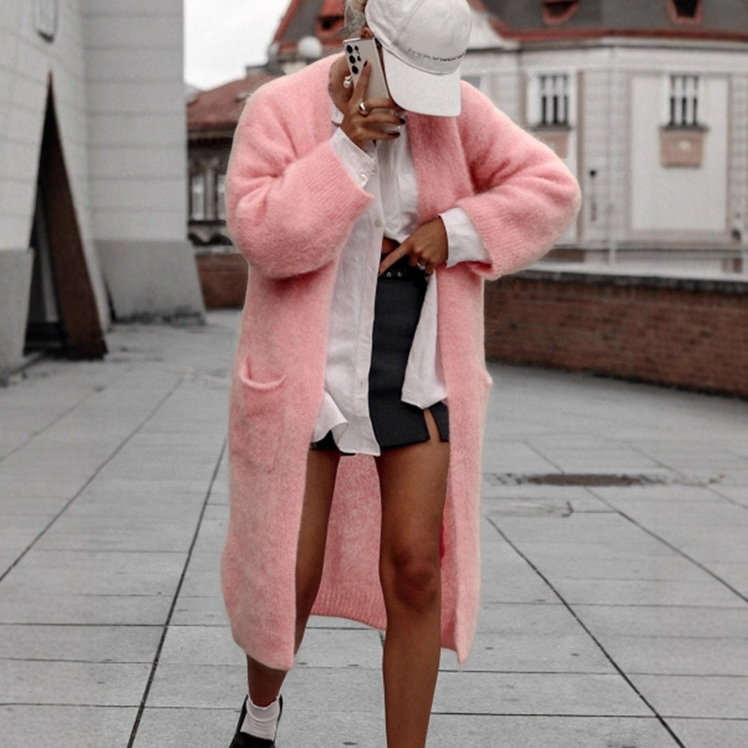 Women's Autumn And Winter Elegant Mid-length Loose Pockets Sweater Coat