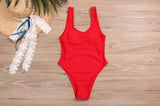 Women’s One Piece Solid Color Swimsuit with U-Neck