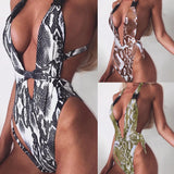 Women's One Piece Brazilian Stlye Snakeskin Pattern Swimsuit