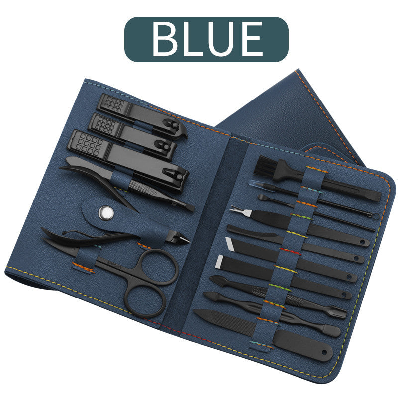 16 Piece Nail Grooming Kit with Portable Foldable Case-Dark Blue-Theone Apparel