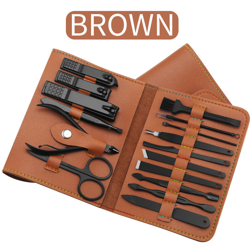 16 Piece Nail Grooming Kit with Portable Foldable Case-Brown-Theone Apparel