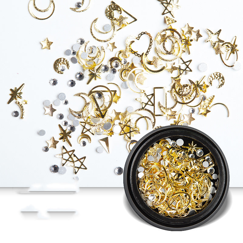 Golden Night Sky Moon en Star Nail Adornment Accessories