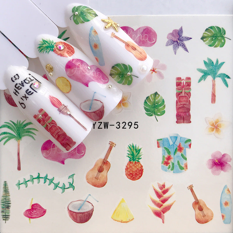 Tropical Beach Nail Sticker and Jewel Adornments for Manicures