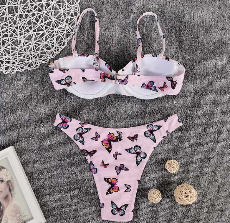 Tweedelige roze vlinderprint bikini set voor dames