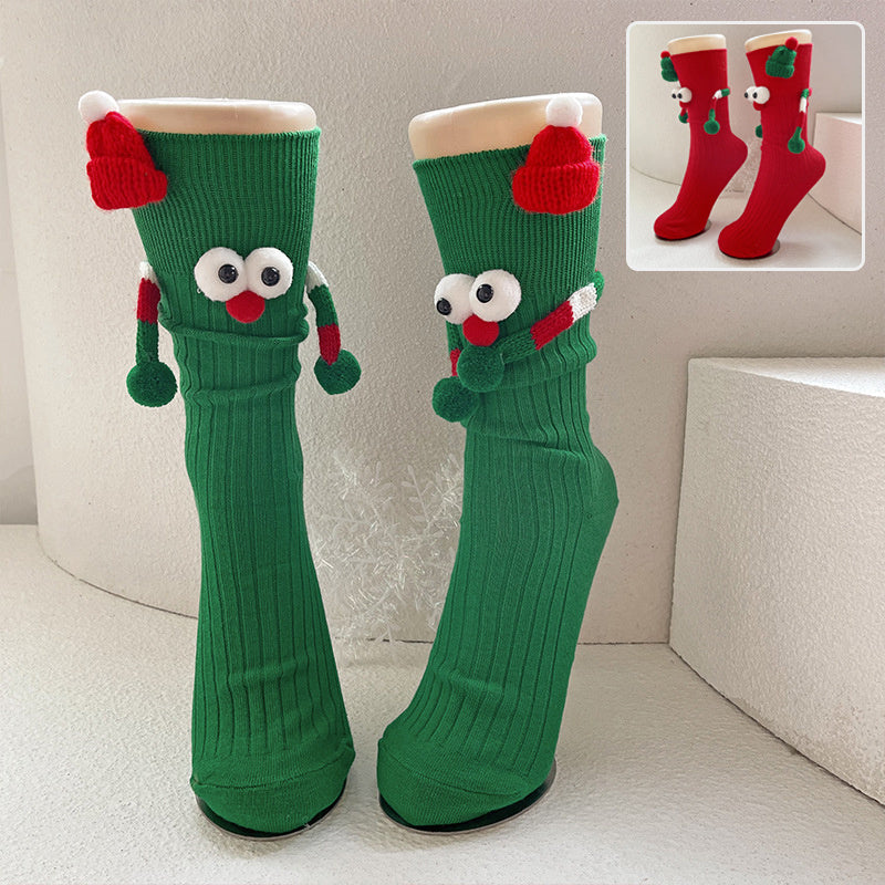 Whimsical Googly Eye 3D Christmas Socks in Red and Green for Kids