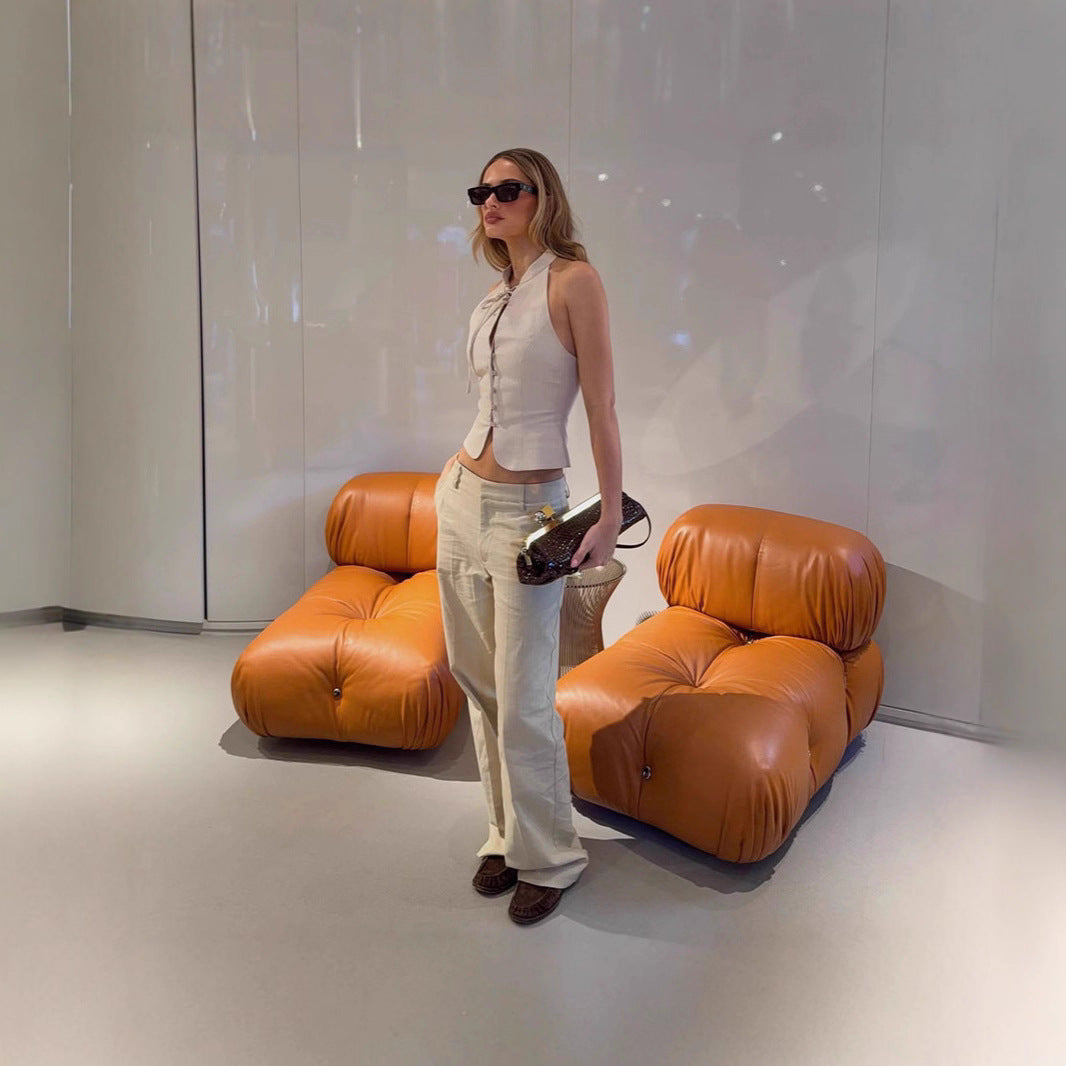 Women's Retro Slim-fit Backless Cropped Top