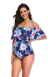 Women’s One Piece Off Shoulder Floral Print Swimsuit