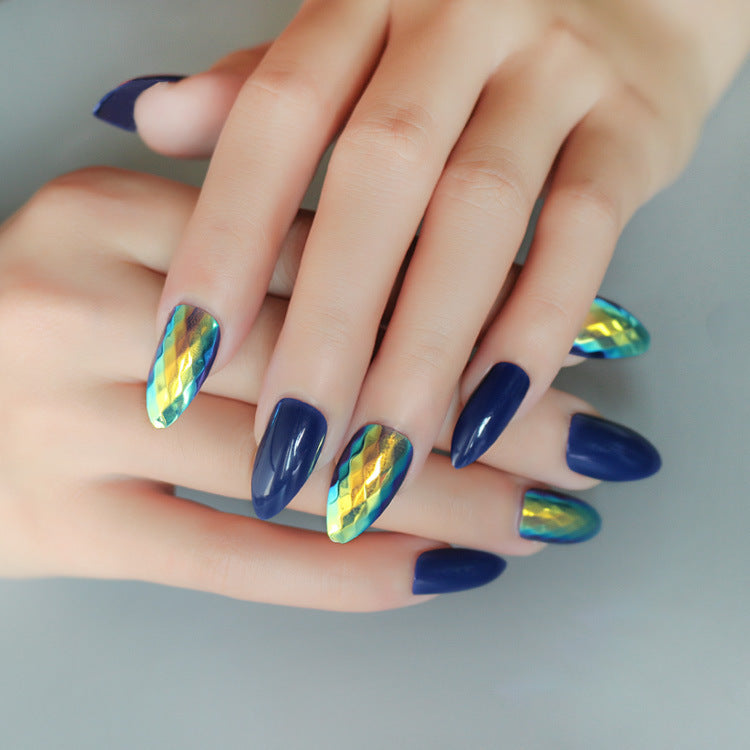 24 Piece Round and Almond Nail Set in Multiple Colors-Navy Blue-Theone Apparel