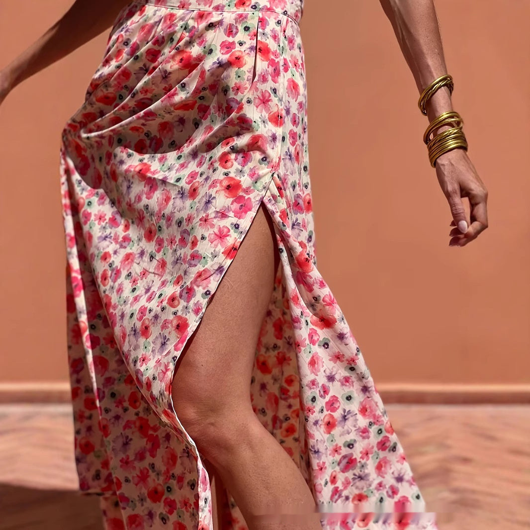 Red Floral Print Casual Skirt For Elegant Everyday Wear