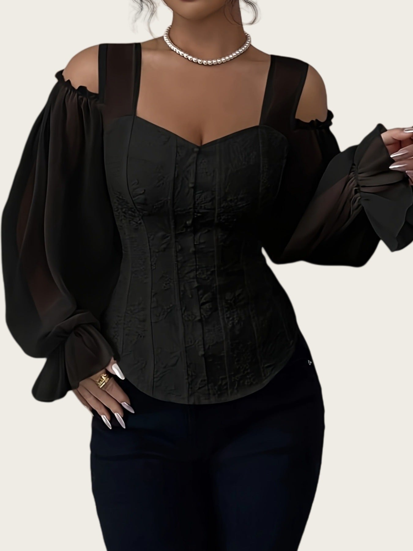 Elegant Off-Shoulder Floral Jacquard Blouse For Women