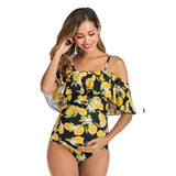 Women’s One Piece Off Shoulder Lemon Print Swimsuit