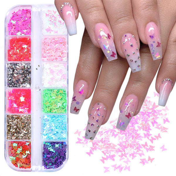 Butterfly Sticker Square Blunt False Nails Set