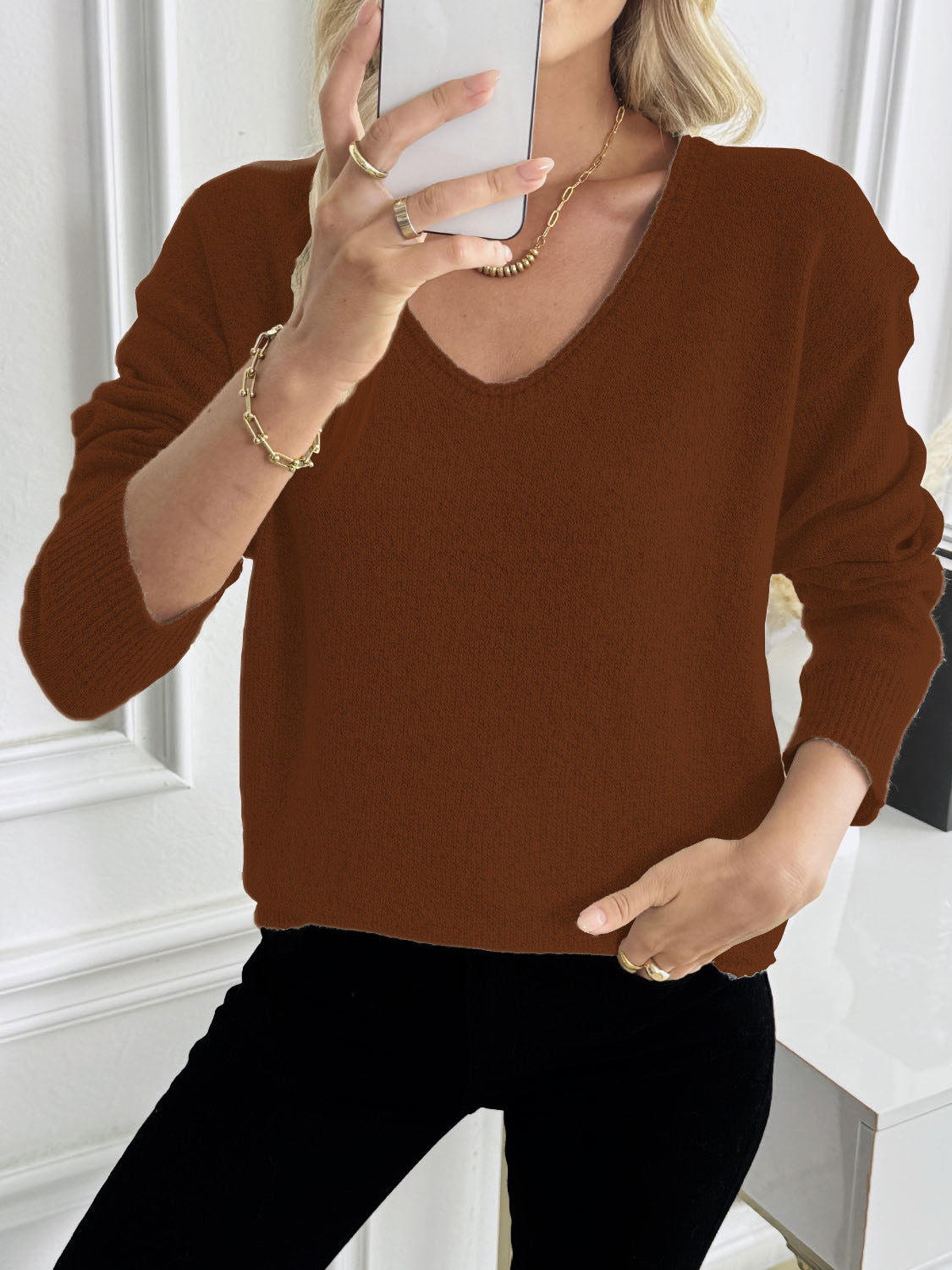 Simple Style Multi-color Patterned Knit Sweater