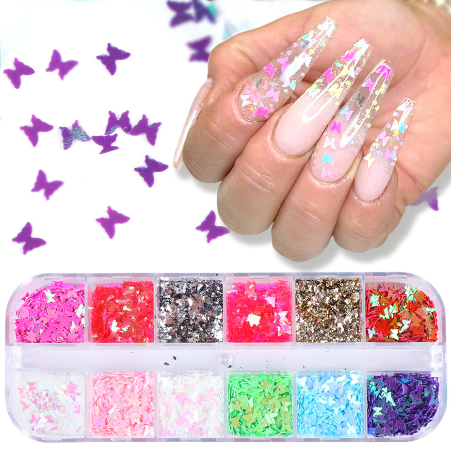 Butterfly Sticker Square Blunt False Nails Set