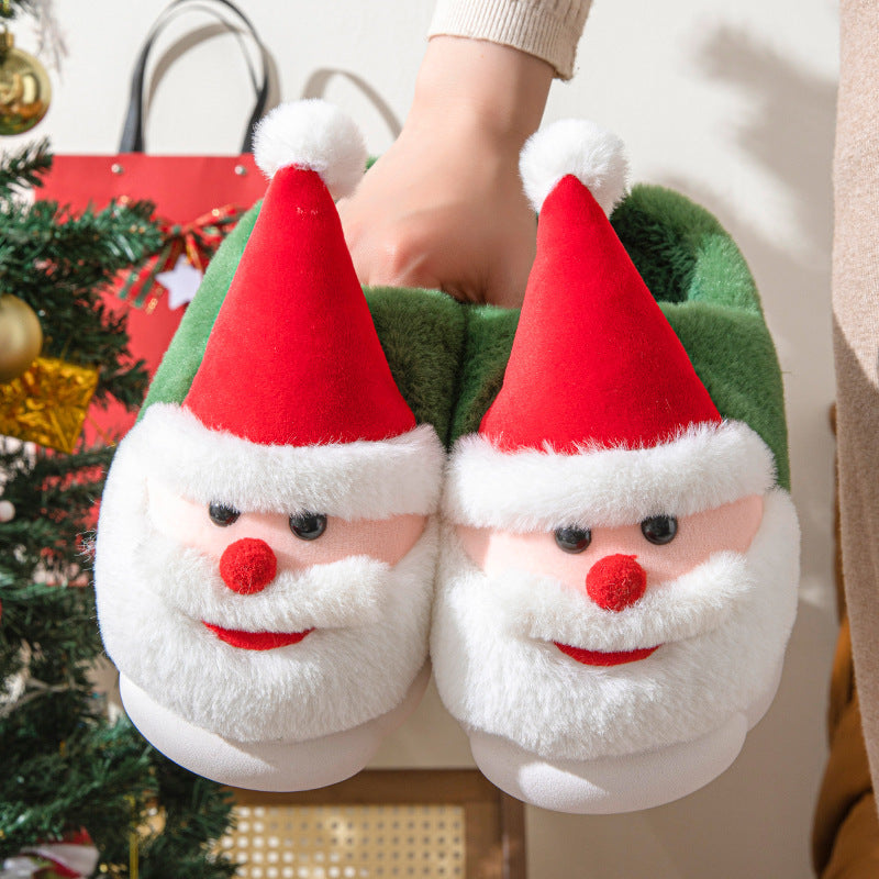 Puffy 3D Santa Claus Themed House Slippers in Green and Red