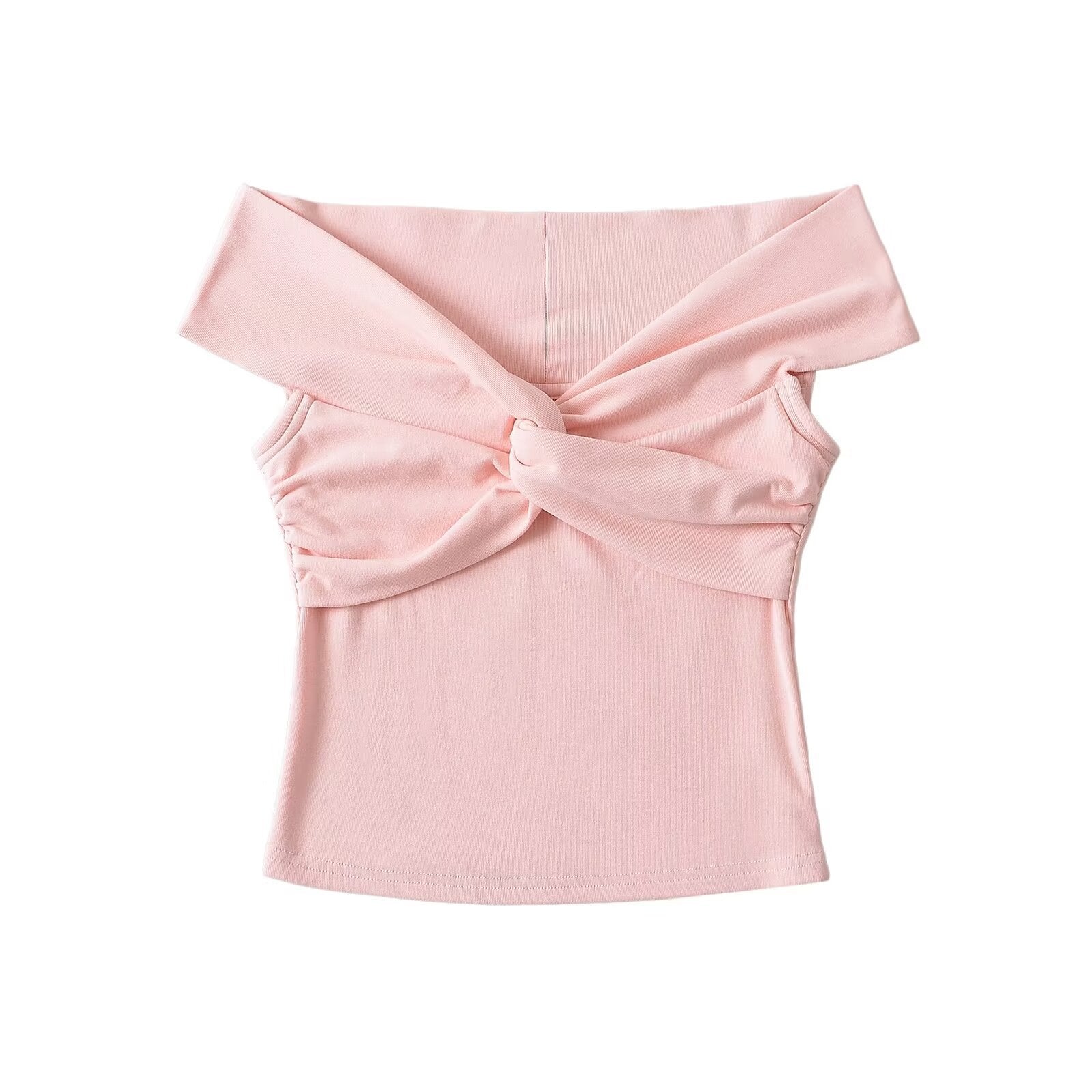 Pleated Twisted Layered Short Sleeve Stretch Top For Casual Outfits