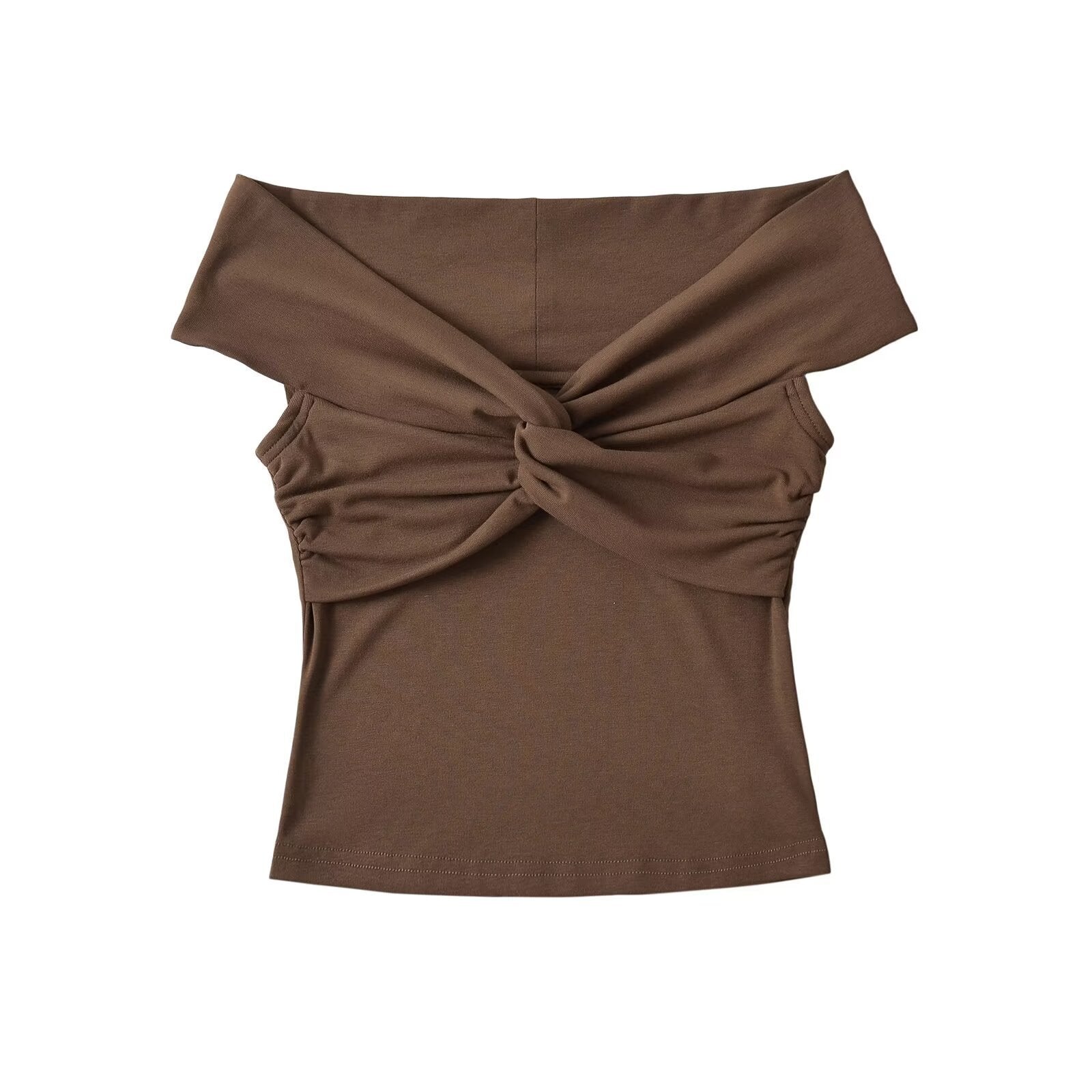 Pleated Twisted Layered Short Sleeve Stretch Top For Casual Outfits