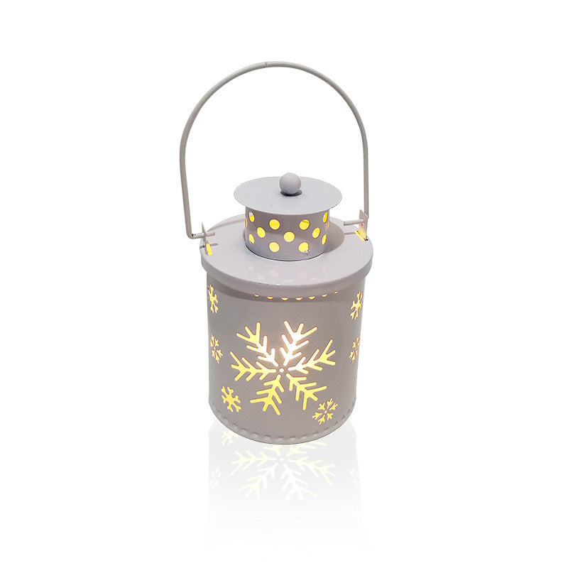 Nordic Style Metallic Can Christmas Themed Lantern Lights with LED Bulbs