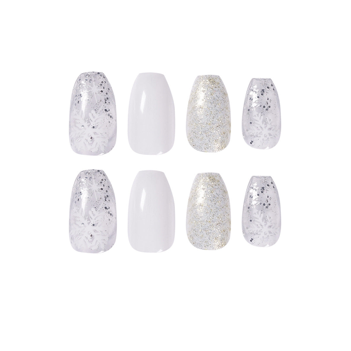 Women's Snowflake Winter Themed Gliter Nail set wth Accent Nails