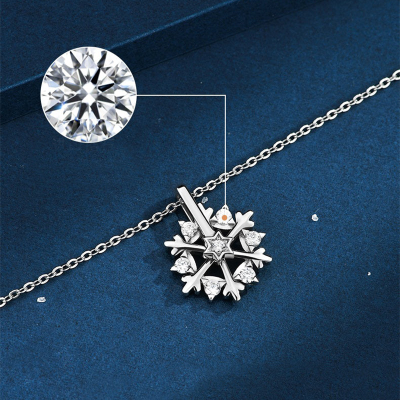 925 SIlver Glamorous Rhinestone Spinning Snowflake Women's Chain Pendant Necklace in Assorted Finishes