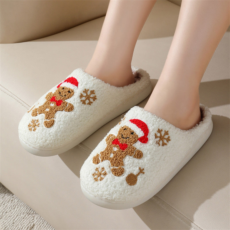 Super Soft Gingerbread Man Fleece Lined Slip On House Shoes