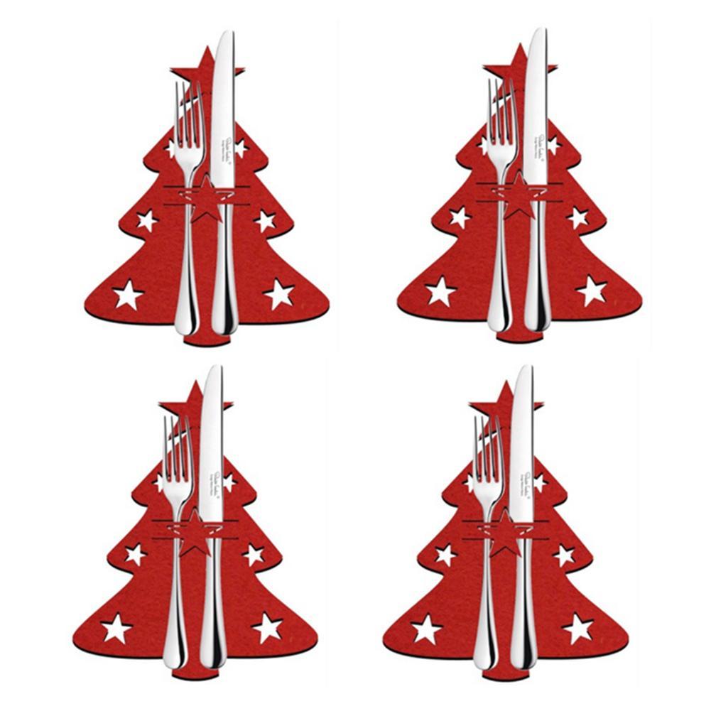 Fabric Christmas Tree & Star Holiday Dinner Silverware Holder Set in Assorted Quantities