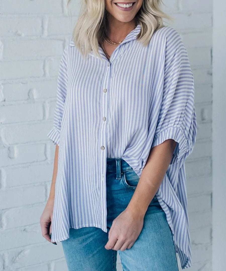 Women's Striped Fashionable Loose-fit Three-quarter-sleeve Shirt