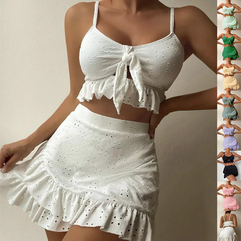 Dames driedelige bikini set met heup-hugging rok