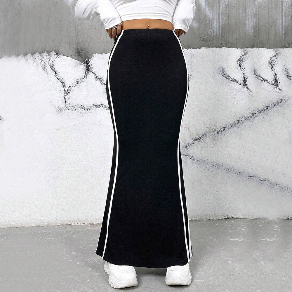 Female Elegant Contrasting Color Design Half Skirt