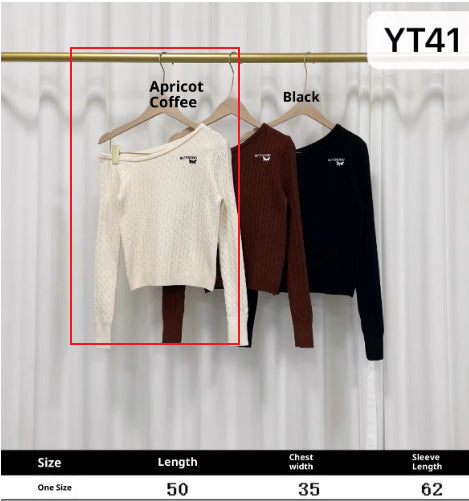 New Korean-style Sweet-and-cool Sister Embroidered Off-shoulder Long-sleeve Knit Top