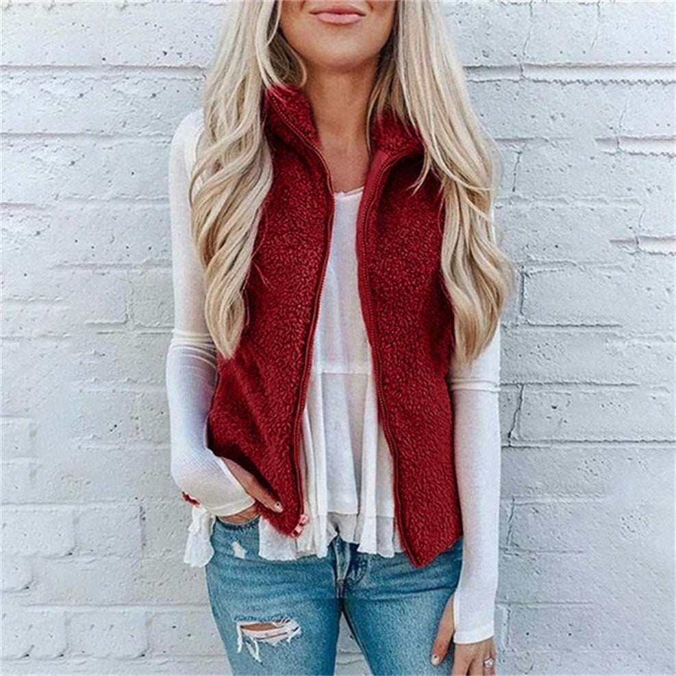Women's Pocket Zipper Top Plush Vest