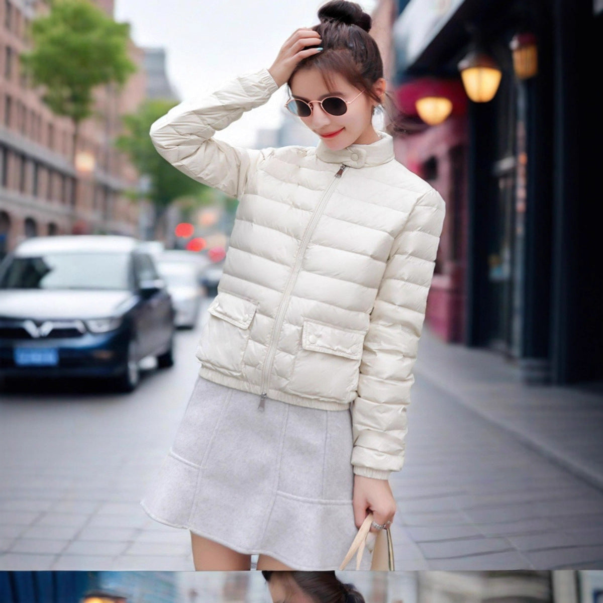 Autumn And Winter New Stand-up Collar Petite Fashion White Duck Down Short Lightweight Women's Down Jacket