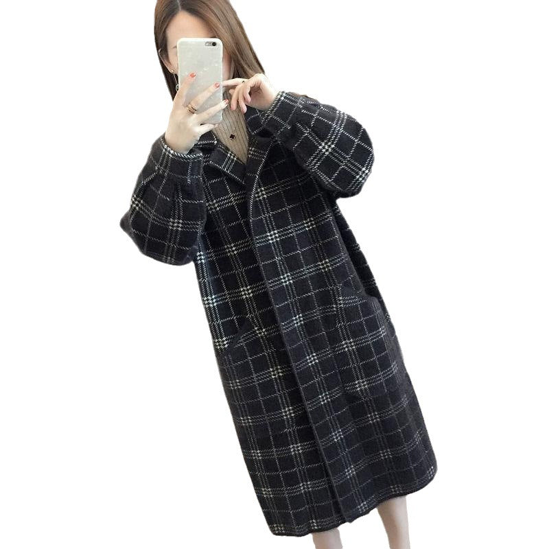 Fashion Loose Medium-length Plaid Coat For Women