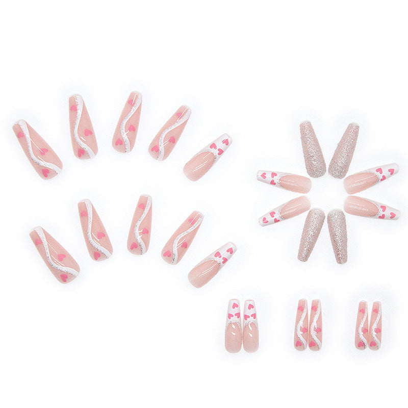 Women's Coffin Shaped Pink Nail Set with Gray Accent Nail