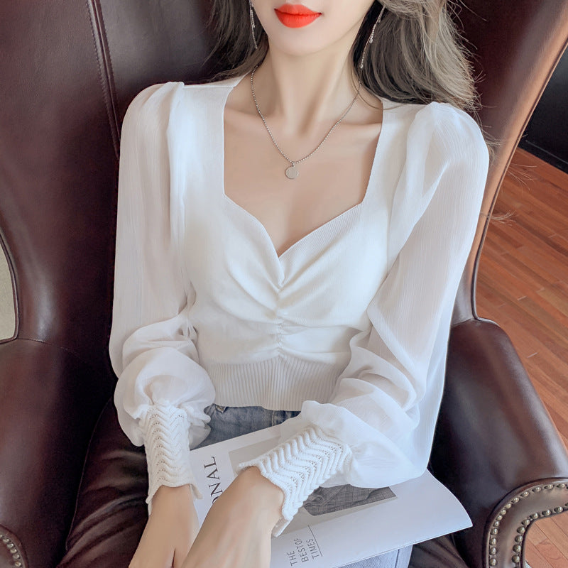 Solid Color Loose Fit Korean-style Slim-fit Women's Top