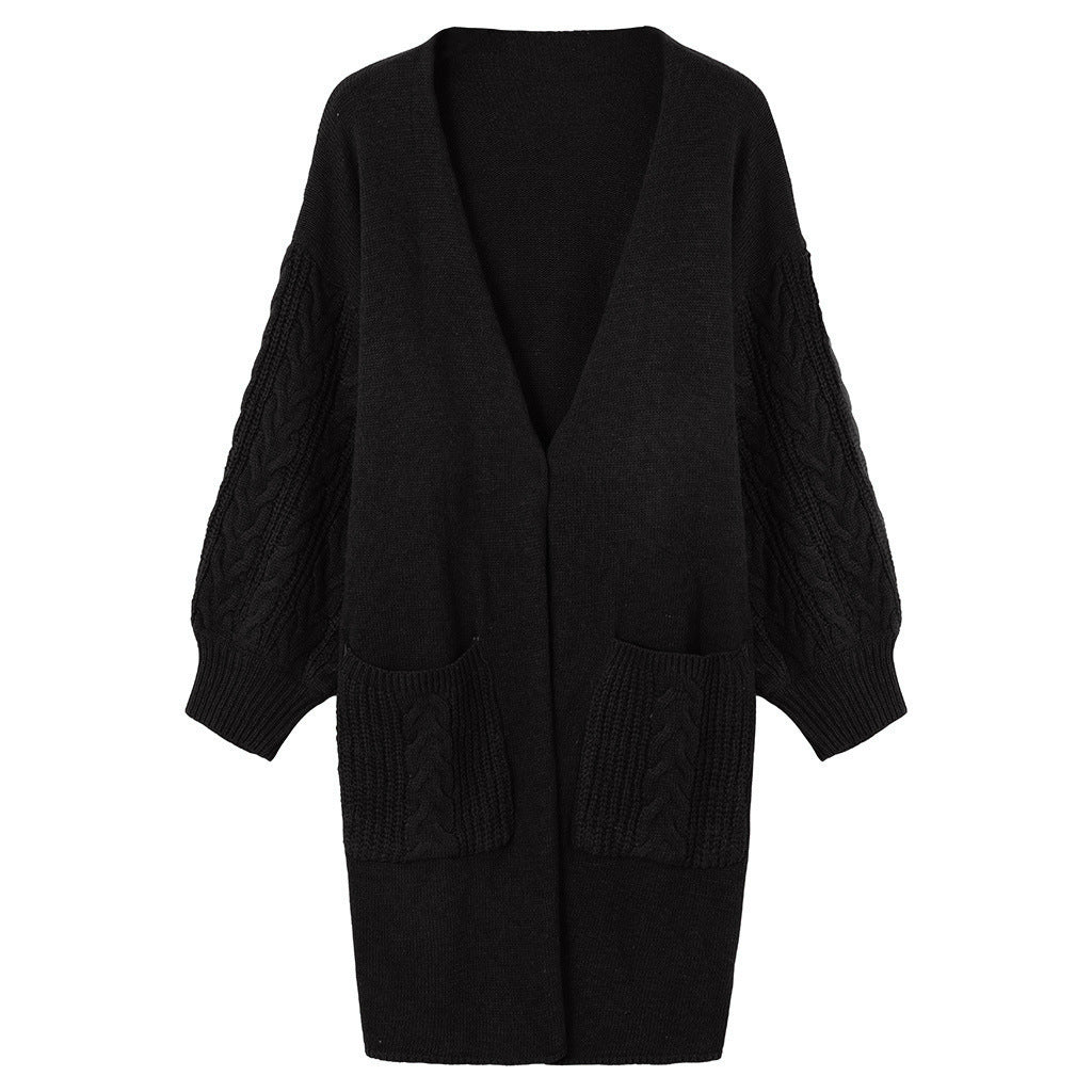 Cable Knit Lantern Sleeve Cardigan Coat For Women